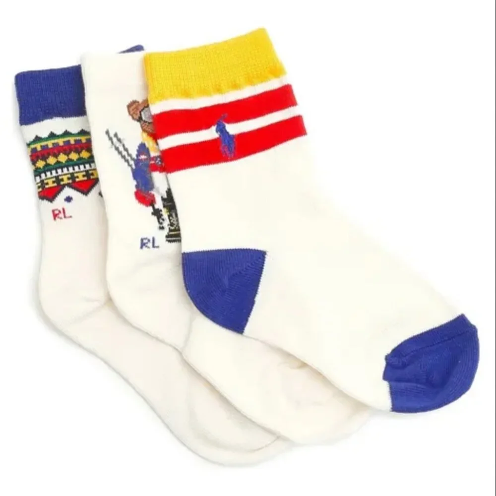 Ralph Lauren Baby 0-6 Mo Bear Crew Socks, Pack of 3 Assorted